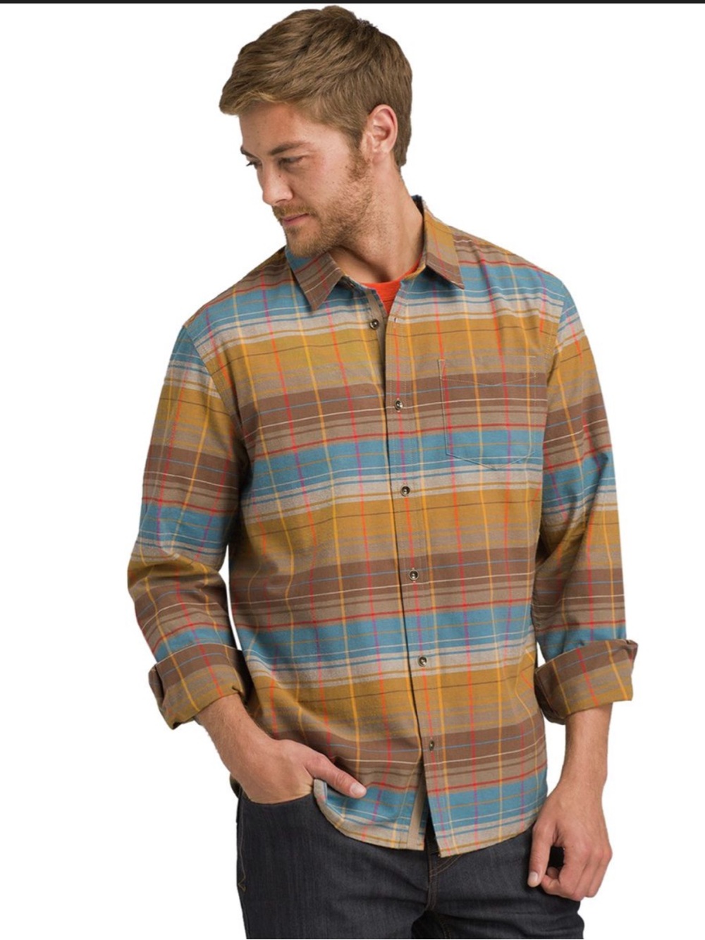 prAna Men's Wyndwell Flannel‎ Shirt Size Medium Brown/Blue